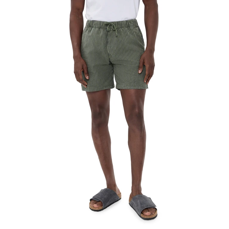 Save Khaki Hemp Stripe Easy Shorts 6 Rye Grass XS