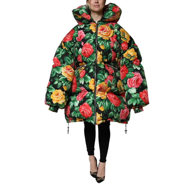 Multicolor Floral Puffer Hooded Jacket Polyester Clothing - Women