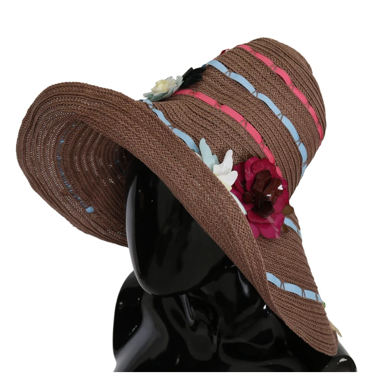 Dolce & Gabbana Brown Floral Wide Brim Straw Floppy Cap Hat Cellulose Polyester Pc - Women