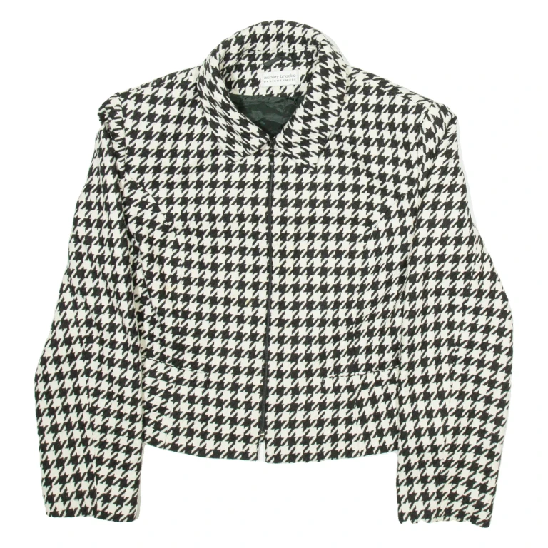 ASHLEY BROOKE Womens Blazer Jacket White Houndstooth S
