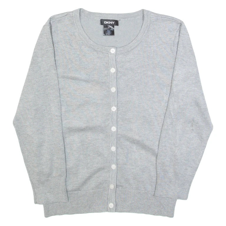 DKNY Womens Cardigan Grey Tight Knit M
