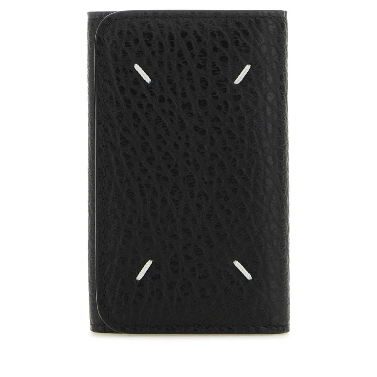 Maison Margiela Black Leather Four Stitches Keyring Case T8013 Portafogli - Women
