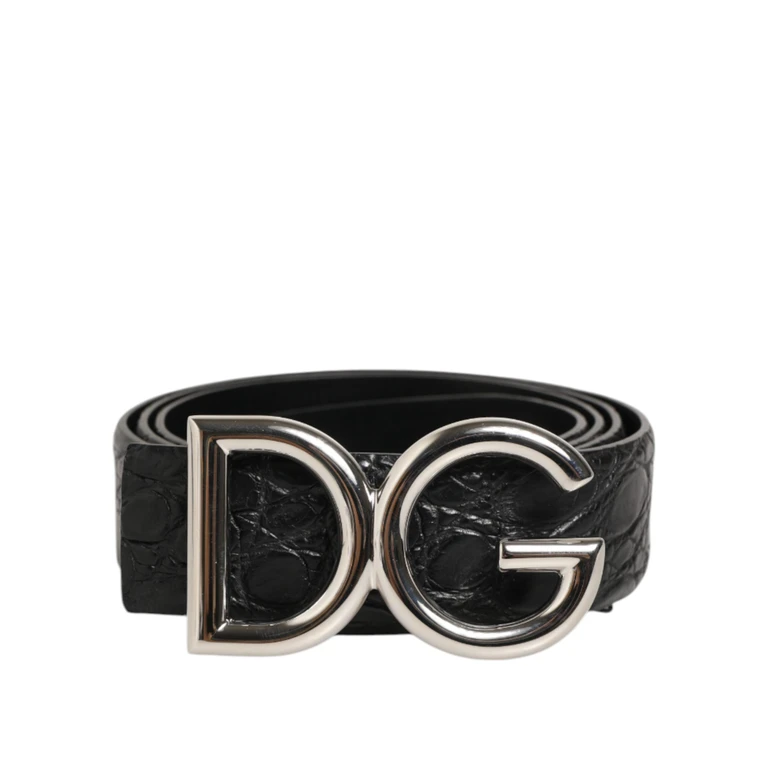 Dolce & Gabbana Black Exotic Leather Dg Logo Buckle Belt Caiman - Men