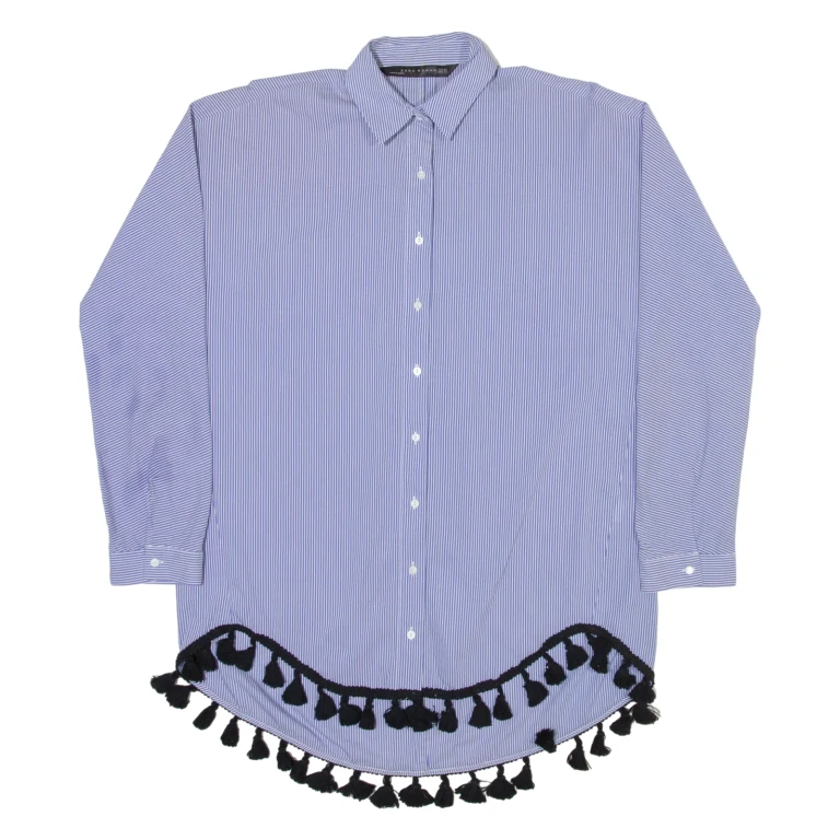 ZARA Womens Shirt Blue Striped Long Sleeve XS