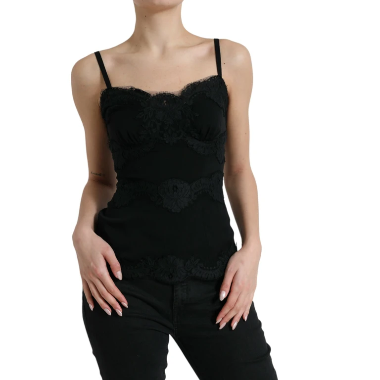 Dolce & Gabbana Black Silk Stretch Lace Sleeveless Tank Top Cotton Nylon Elastane - Women