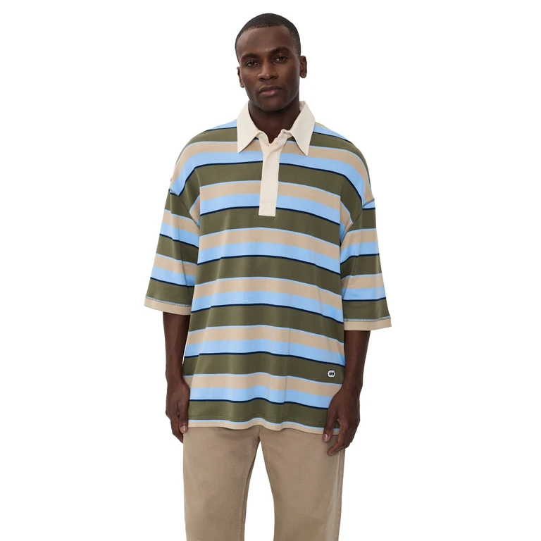 AMI Oversized Jersey Polo Bleucach/Khaki/Taupe/Encre L