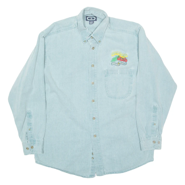 THREE RIVERS Mens Denim Shirt Blue Long Sleeve M