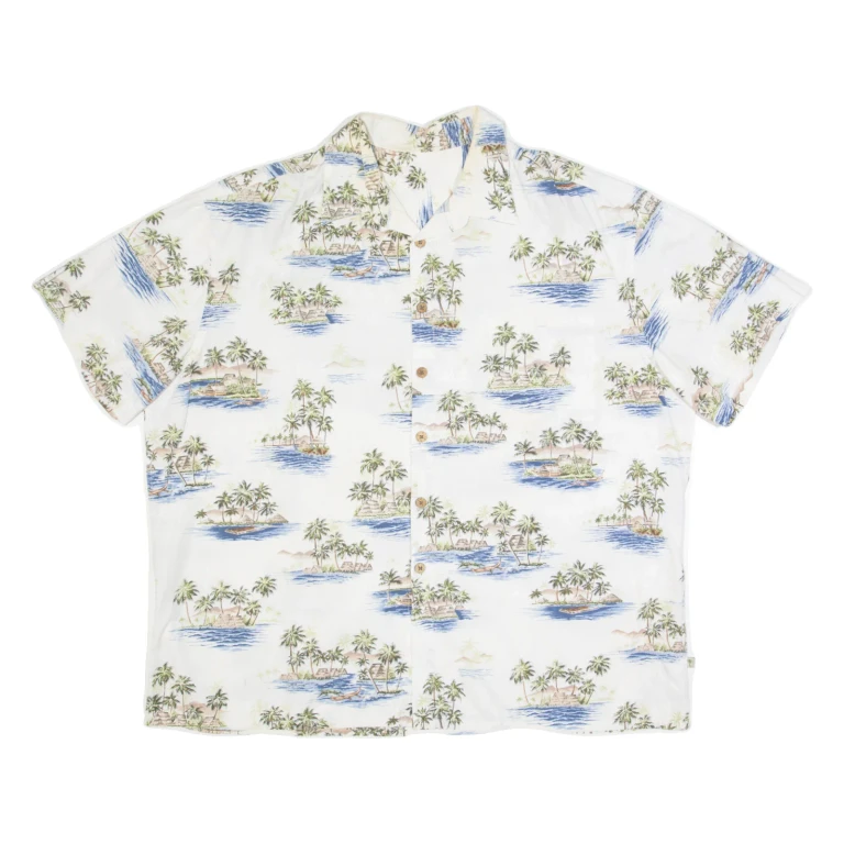 Mens Hawaiian Shirt White Crazy Pattern 2XL