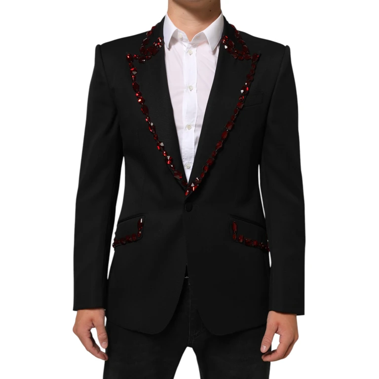 Black Sicilia Crystal Embellished Men Blazer Ea Wv Acetate Polyester Clothing - Men