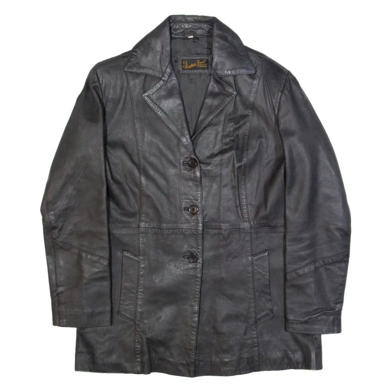 LEATHER ZONE Womens Blazer Jacket Black Leather M