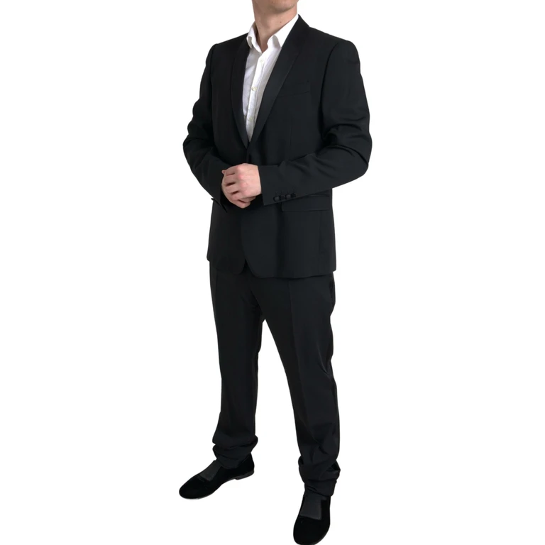 Black 2 Piece Single Breasted Martini Suit Virgin Wool - Men