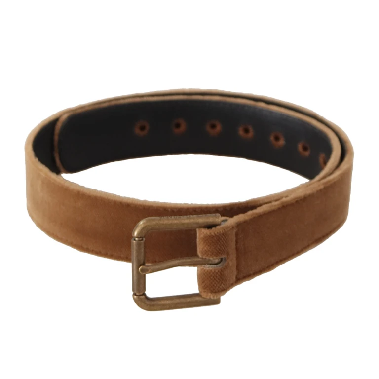 Dolce & Gabbana Brown Velvet Bronze Vintage Logo Metal Buckle Belt Leather - Women