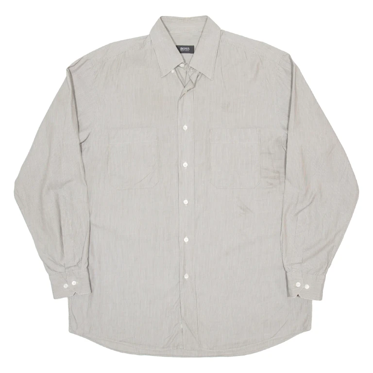 BOSS Mens Shirt Grey Striped Long Sleeve XL