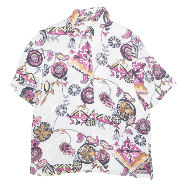 MISS ASTOR Womens Printed Shirt White Collared Crazy Pattern M