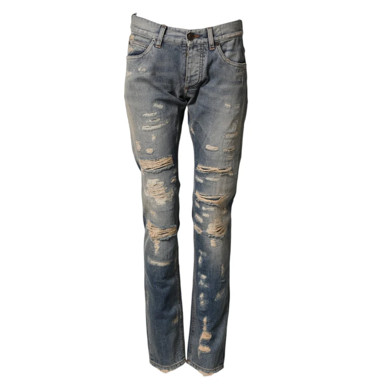 Dolce & Gabbana Blue Tattered Men Skinny Denim Trouser Jeans - Men