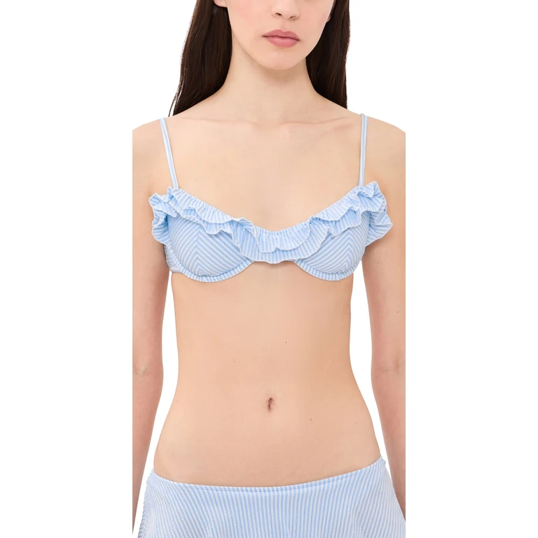 Frankies Bikinis Venus Seersucker Bikini Top Saltwater Stripe XL