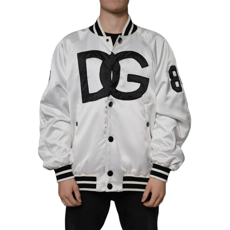 White Polyester Logo Full Zip Bomber Jacket Black And Clothing - Men