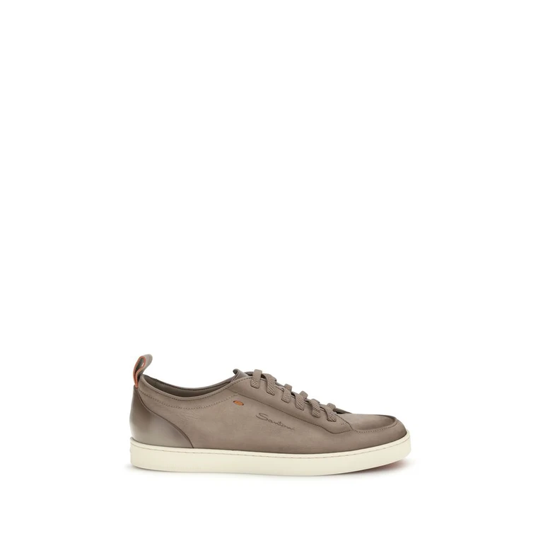 Santoni Beige Calf Leather Bos Taurus Low Top Sneakers - Men