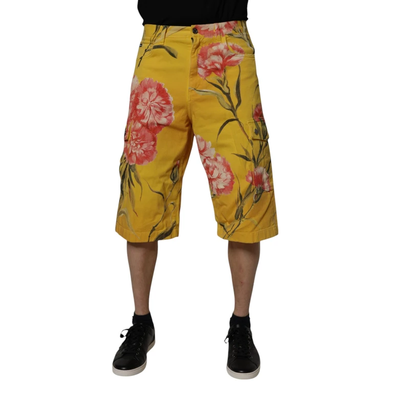 Dolce & Gabbana Yellow Floral Cargo Denim Men Bermuda Shorts Cotton - Men