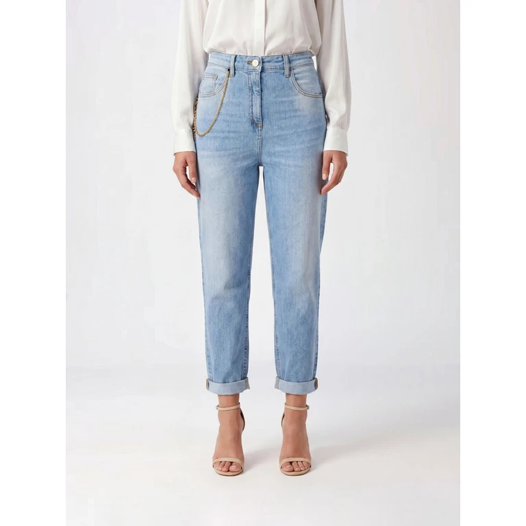ELISABETTA FRANCHI High-Waisted Slim Fit Cropped Skinny Jeans in Stretch Cotton Denim (PJ22D65E2192)