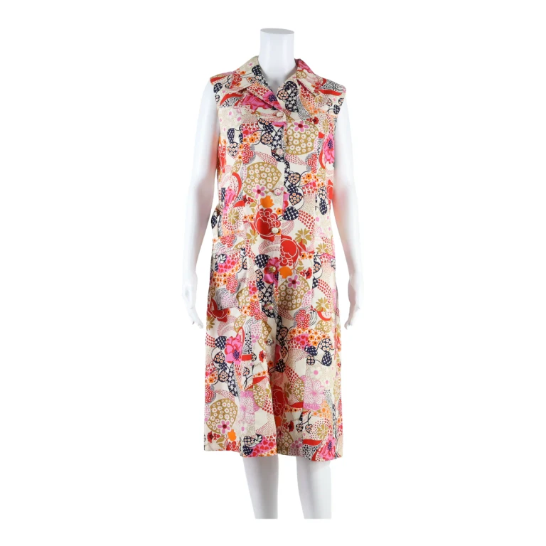 IMPEKA Pockets Womens Shirt Dress Cream Floral Sleeveless Long L