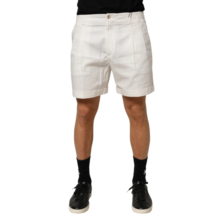 Dolce & Gabbana White Cotton Mid Waist Men Bermuda Shorts Co+01 - Men