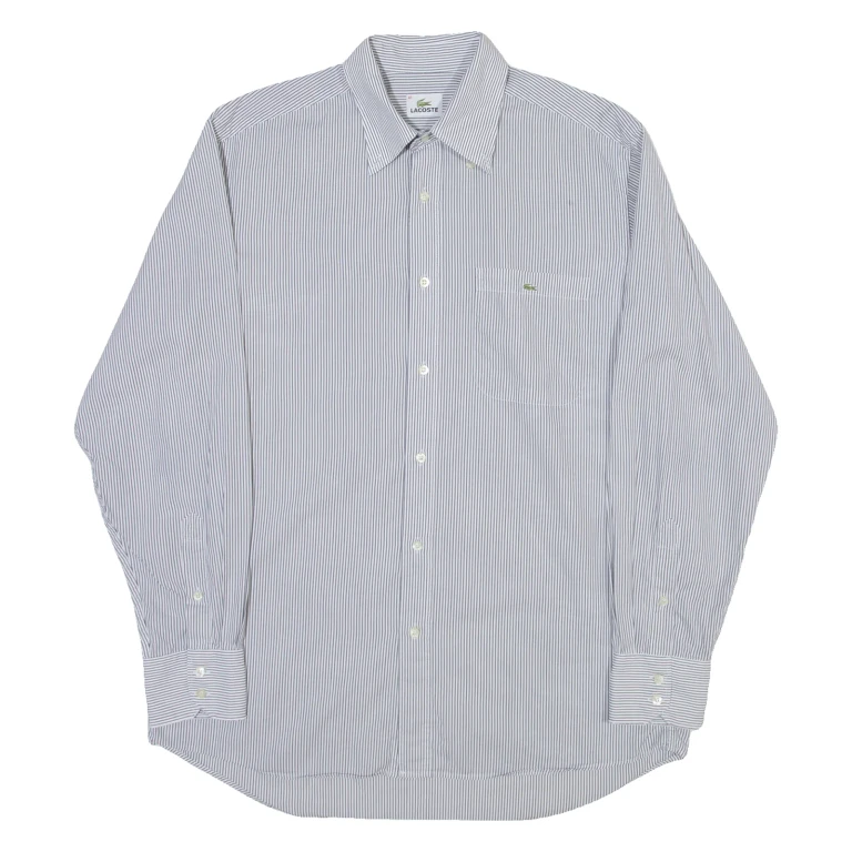 LACOSTE Mens Shirt White Pinstripe Long Sleeve L