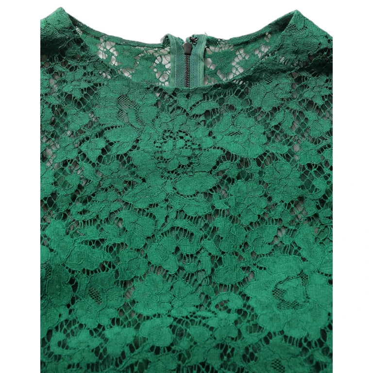 Dolce & Gabbana Green Floral Lace Round Neck Blouse Top Cotton Nylon Viscose - Women