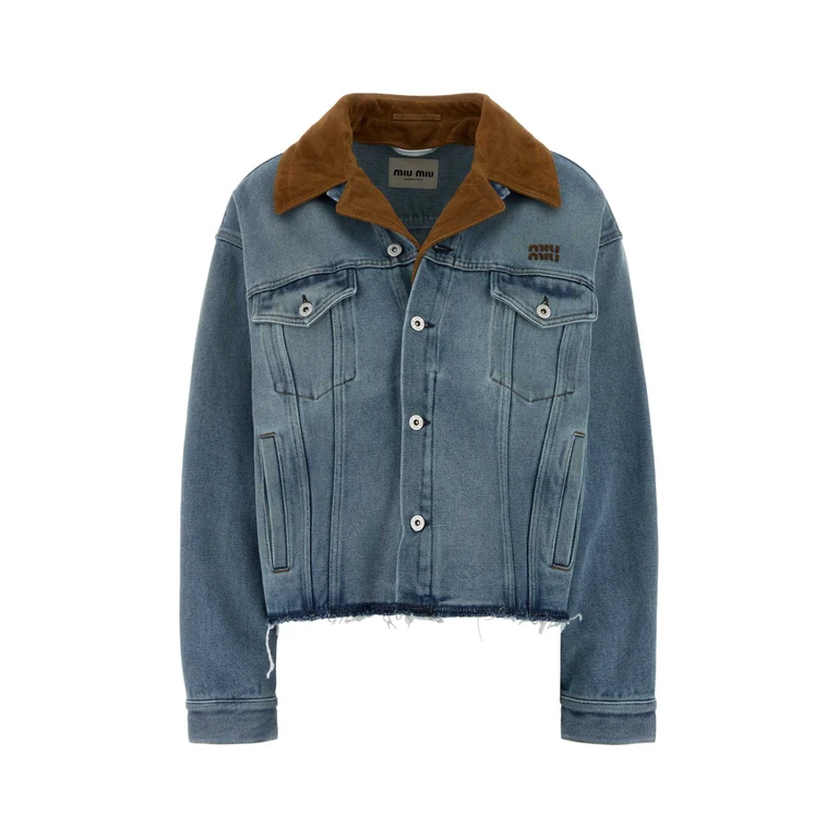Miu Miu Denim Jacket Azzurro Exterior: Cotton Piumini - Women