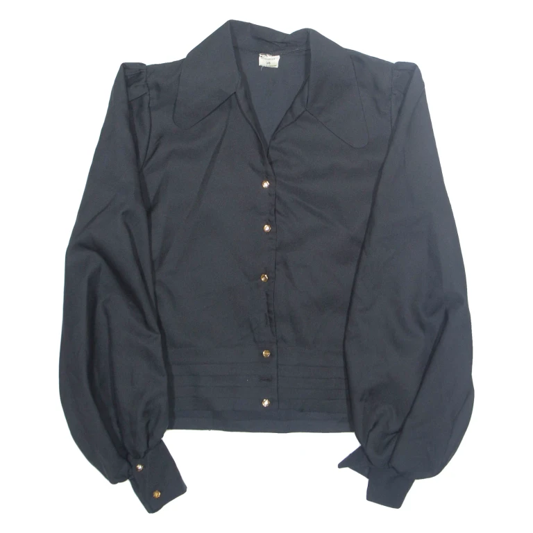 Womens Cropped Blouse Black Collared Long Sleeve M