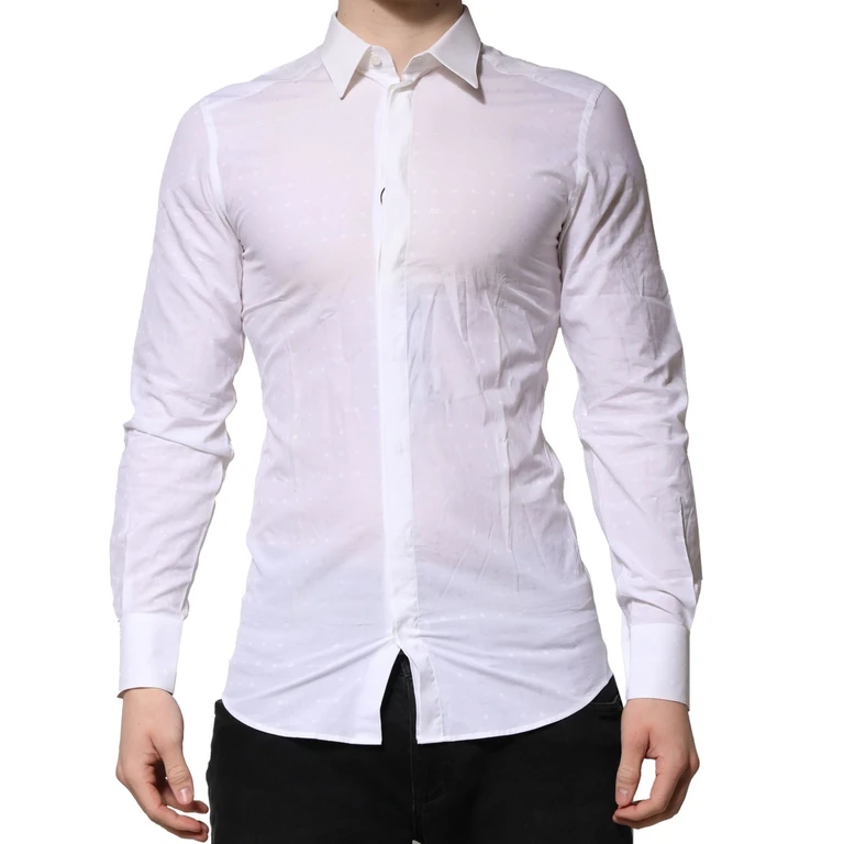 Dolce & Gabbana White Gold Long Sleeves Dress Men Formal Shirt Cotton - Men