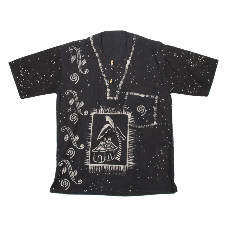 Womens Printed Blouse Black Crazy Pattern L