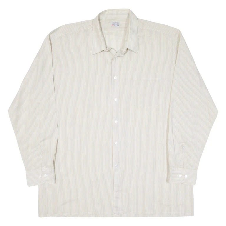 CREATION MANOR Mens Shirt Beige Striped Long Sleeve XL