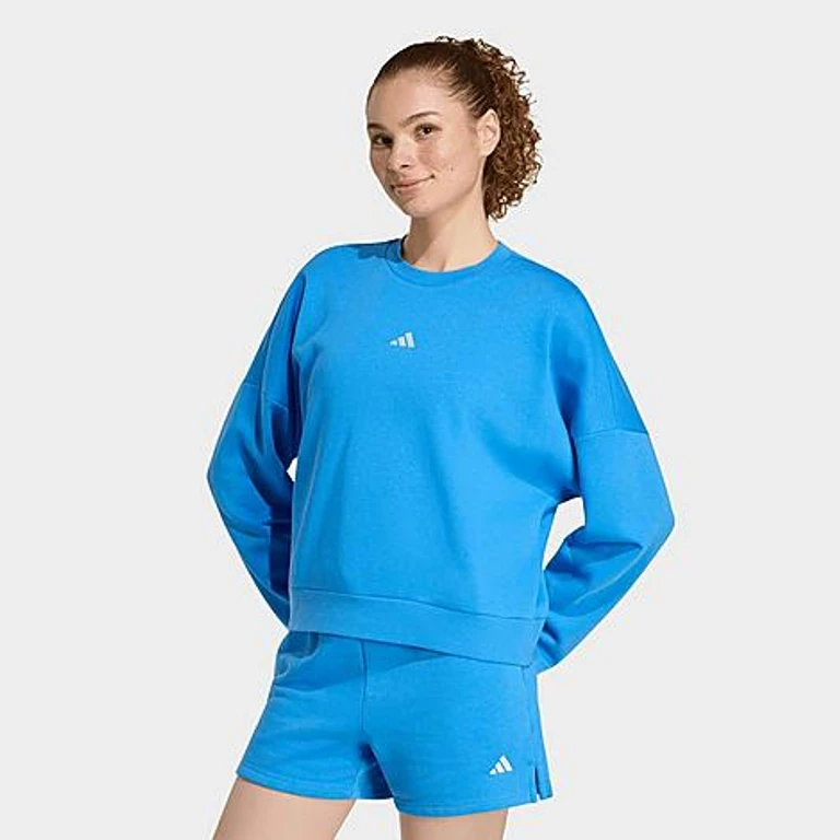 adidas Women's Sportswear Essentials Small Logo Feel Cozy Sweatshirt in Ray Blue/White Size: XS