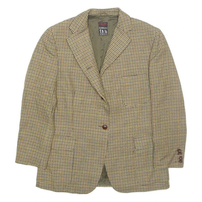 EDWARD ACHILLE Mens Blazer Jacket Green Houndstooth M