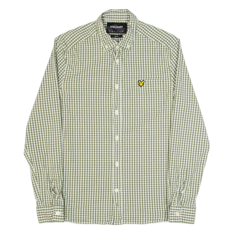 LYLE & SCOTT Slim Fit Mens Shirt Green Gingham Long Sleeve S