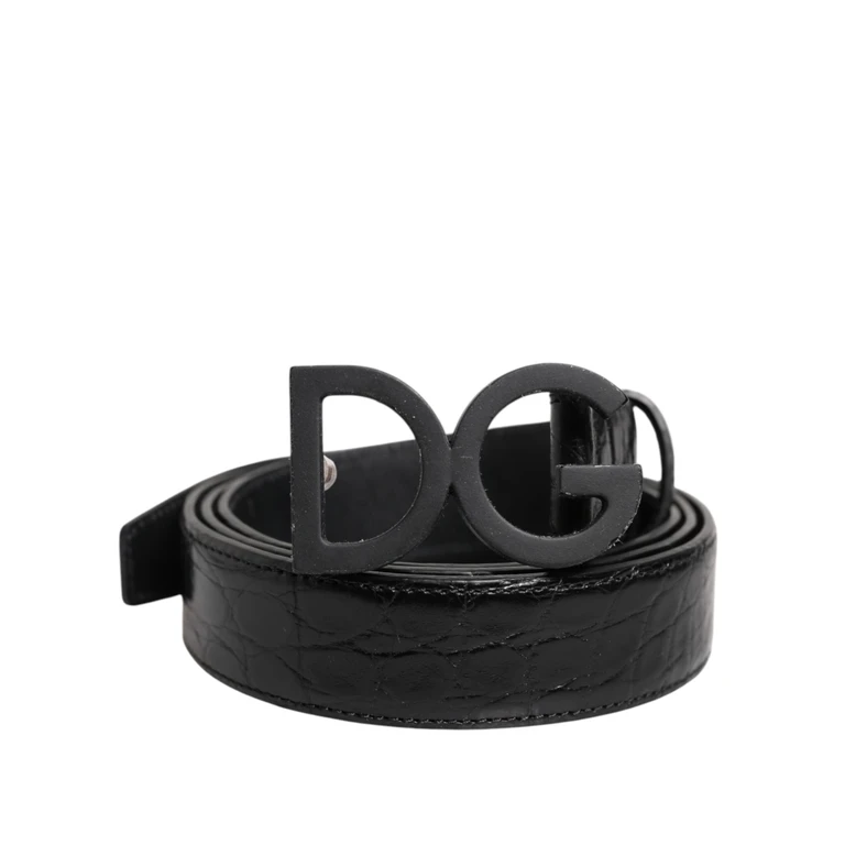 Dolce & Gabbana Black Leather Classic Metal Dg Buckle Belt Caimano - Men
