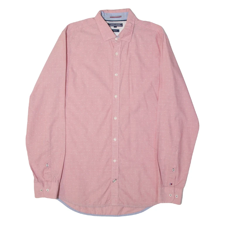 TOMMY HILFIGER Slim Fit Mens Shirt Red Spotted Long Sleeve L