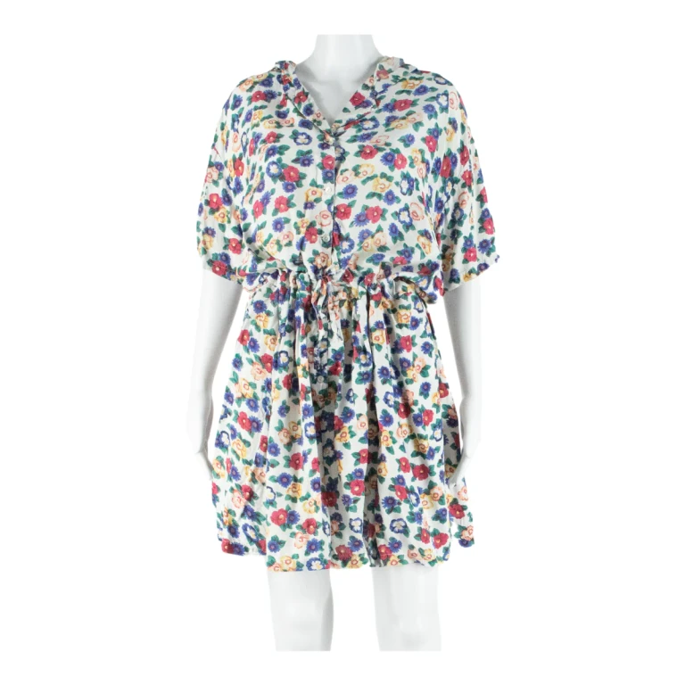 ROSE WOOD Hooded Womens Day Dress White Floral Short Sleeve Knee Length M