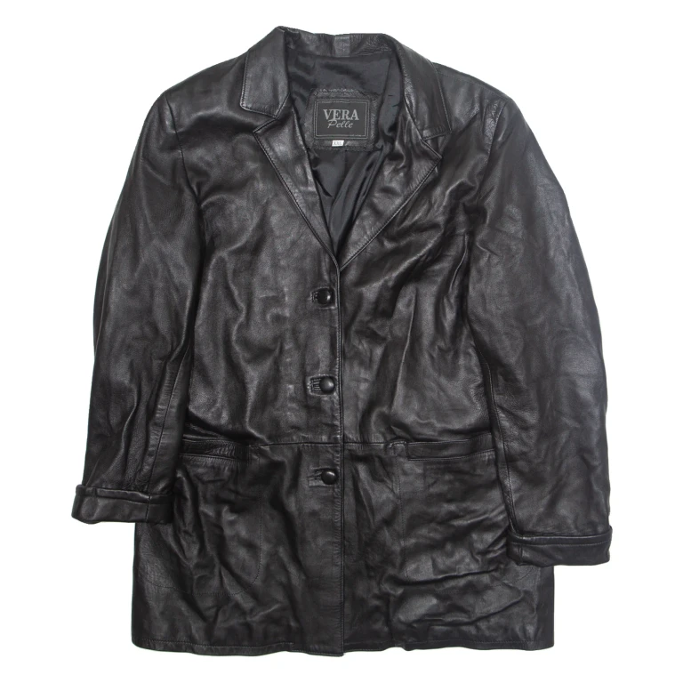 VERA PELLE Mens Jacket Black Faux Leather 2XL