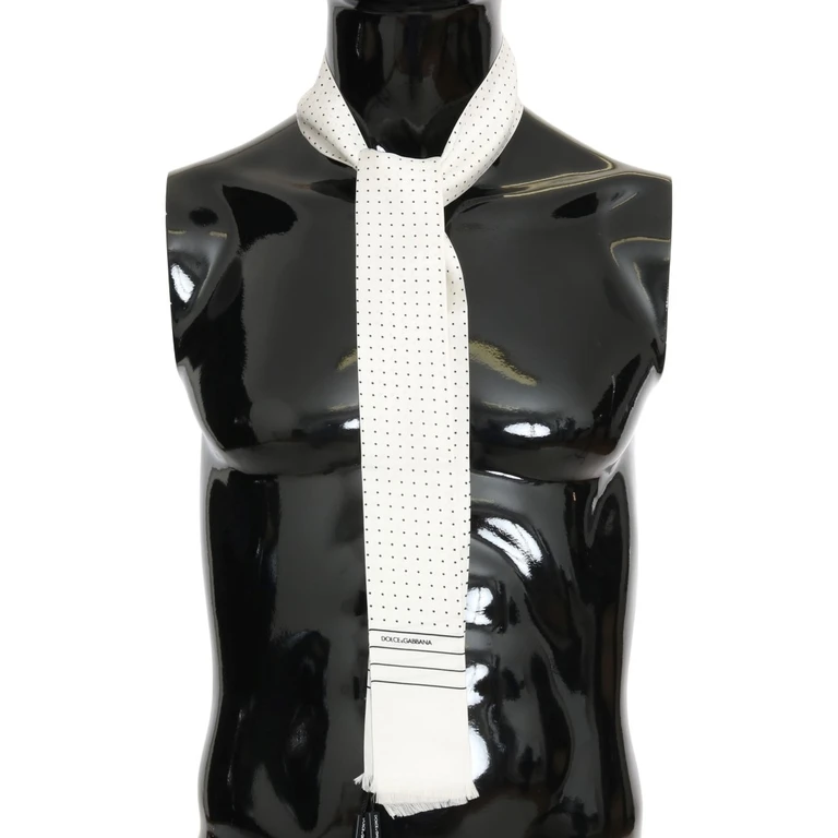 Dolce & Gabbana White Polka Dotted Silk Skinny Scarf Black/white - Men