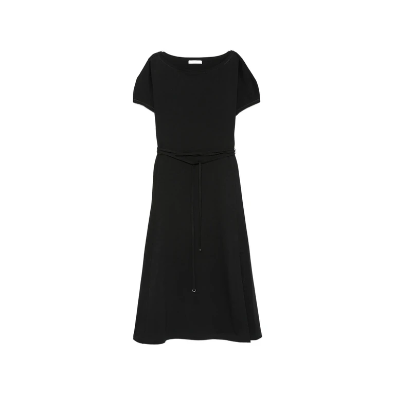 Belted Boat-neck Midi Dress