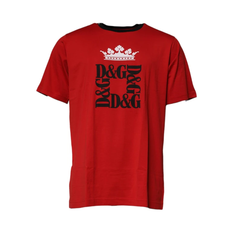 Dolce & Gabbana Red Logo Crown Cotton Crew Neck T-Shirt - Men
