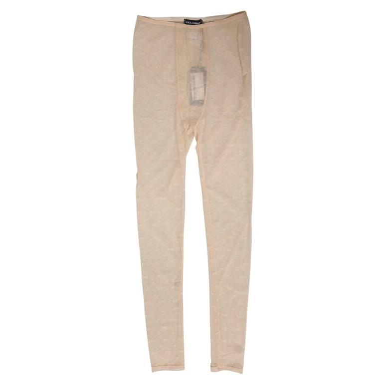 Dolce & Gabbana Beige Nylon Stretch Logo Lace Leggings Underwear Elastane Clothing - Women
