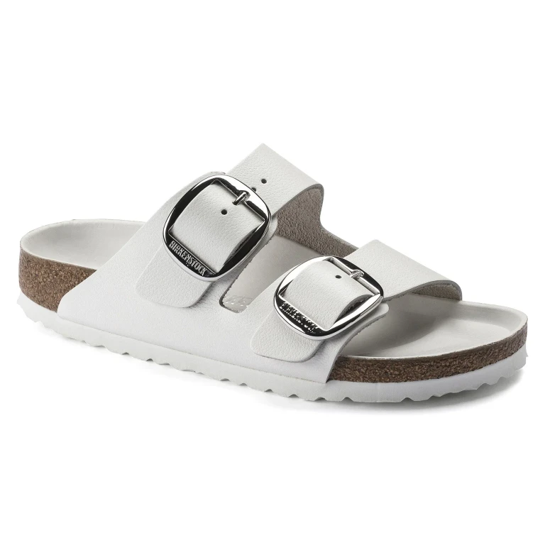Arizona Big Buckle Natural Leather White Sandals