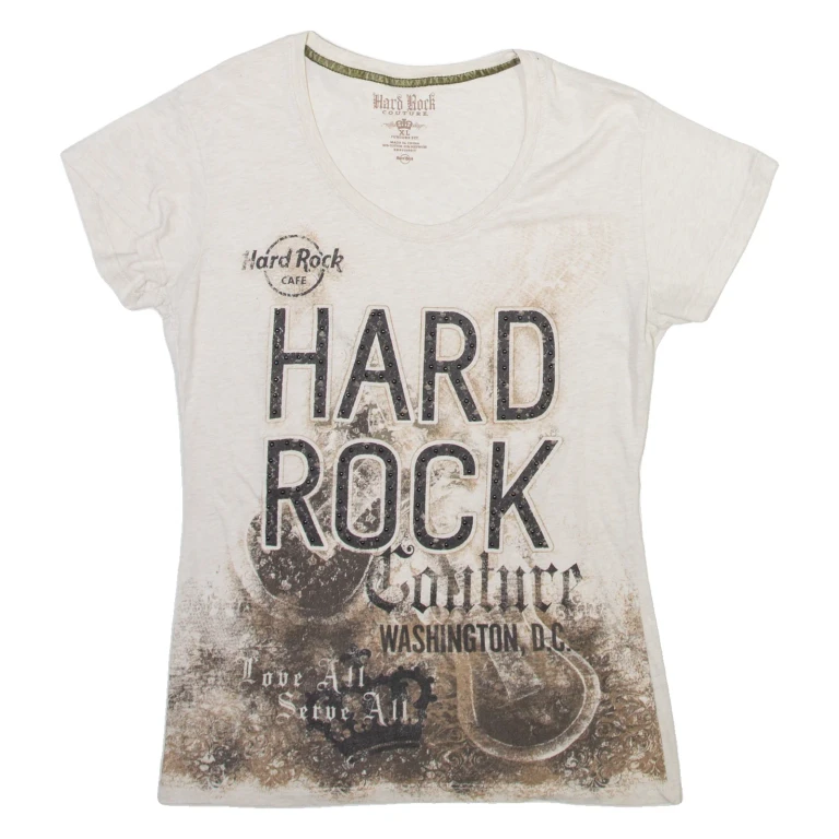 HARD ROCK CAFE Washington Dc Womens T-Shirt Beige USA XL