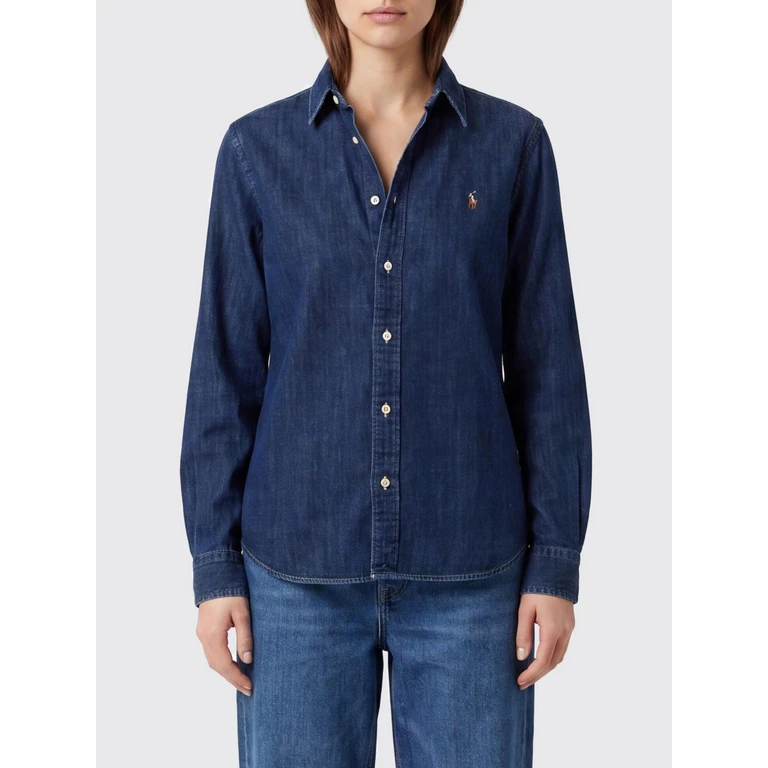 Slim Fit Embroidered Logo Cotton Denim Shirt (211B17137001)