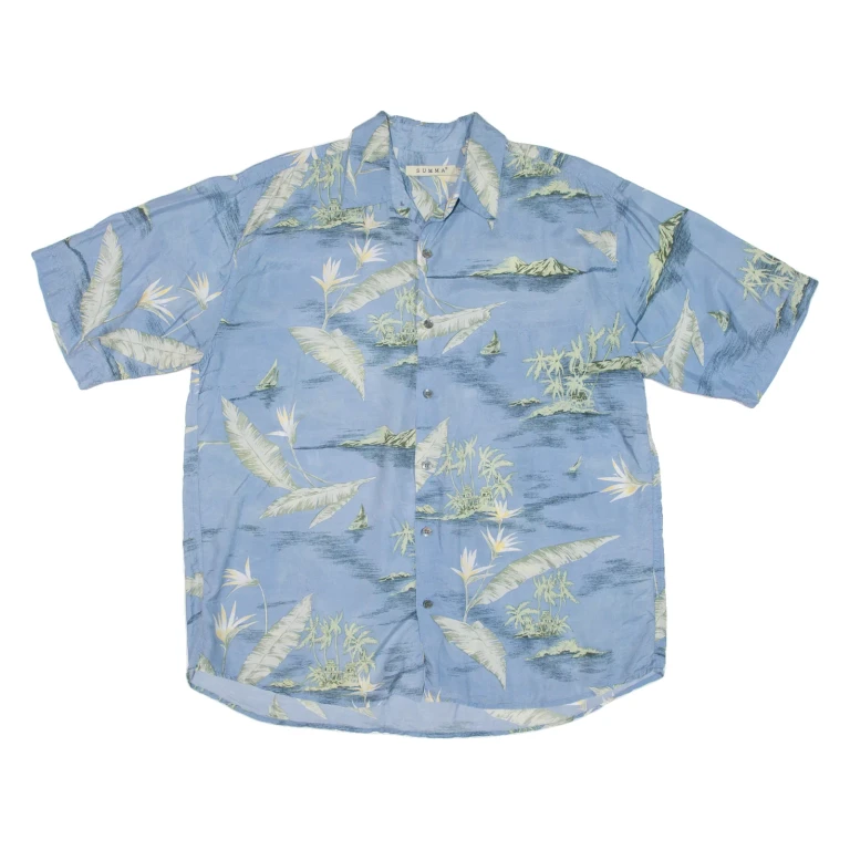 SUMMA Mens Hawaiian Shirt Blue Floral L