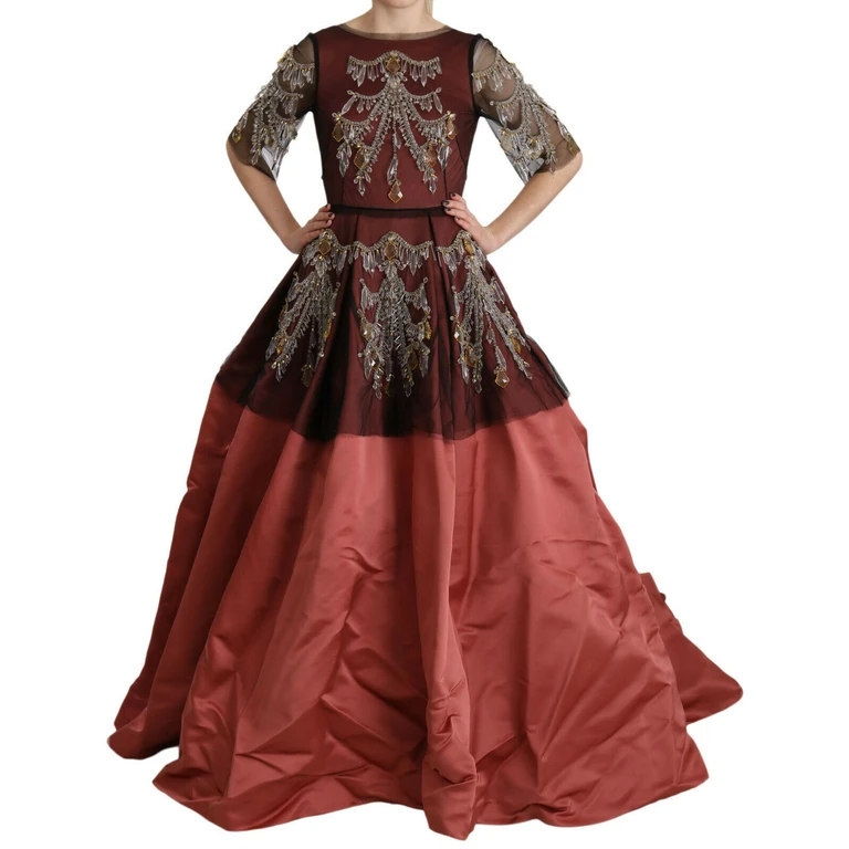 Dolce & Gabbana Crystal Chandelier Silk Princess Gown Dress Pink Nylon - Women