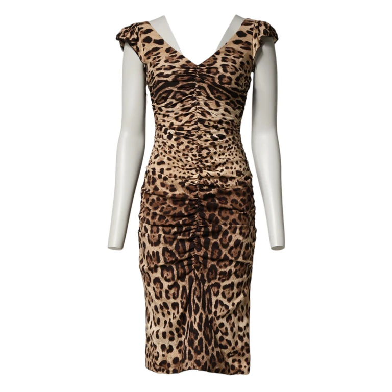 Dolce & Gabbana Brown Leopard Sleeveless Sheath Midi Dress 05+se - Women